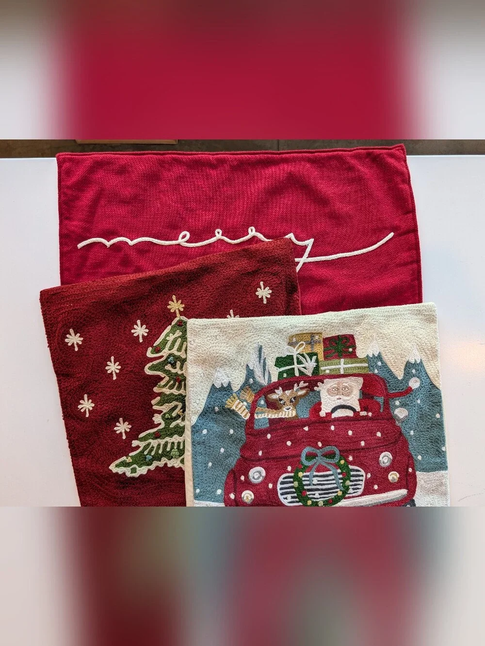 Pottery Barn Crewel Embroidered Christmas Pillows LOT OF 3🌲Covers Only 🌲 EUC